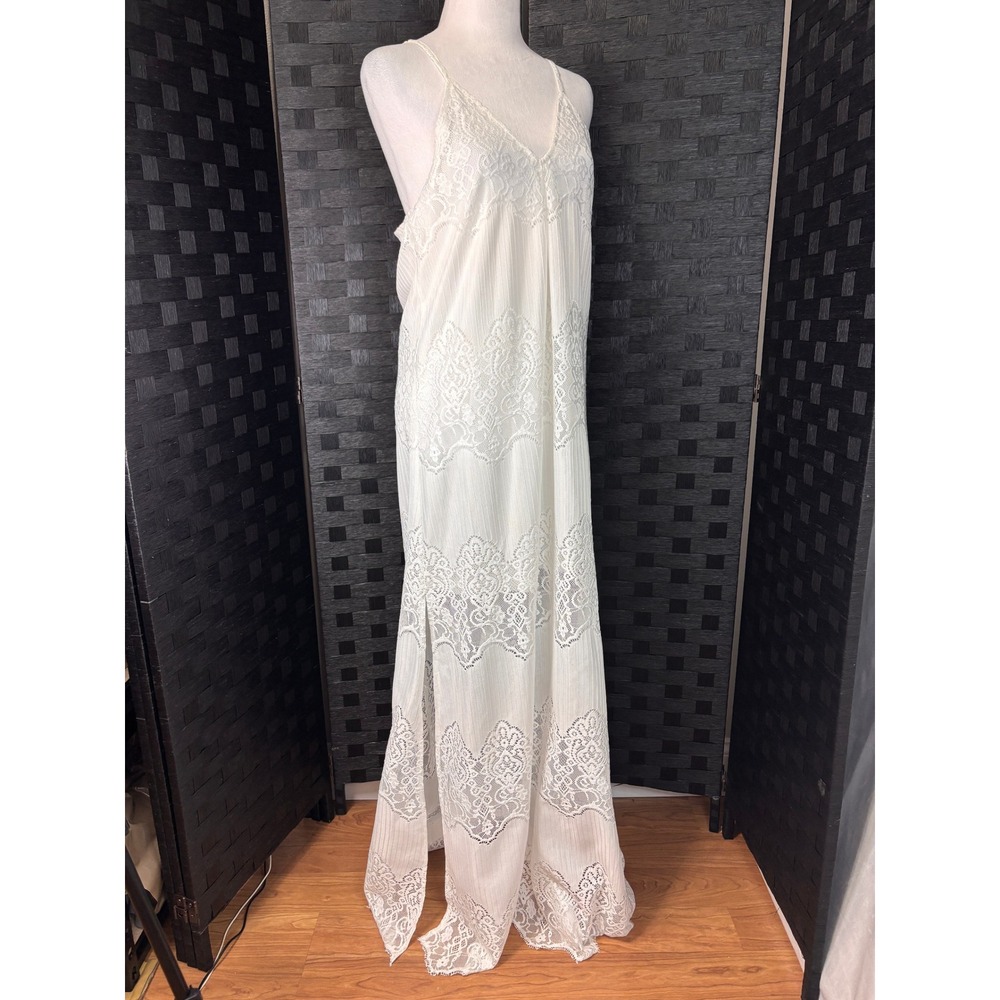 Lace‎ Maxi Shift Dress Womens M White Boho Bridal Wedding Beach Party Ethereal - Picture 3 of 12